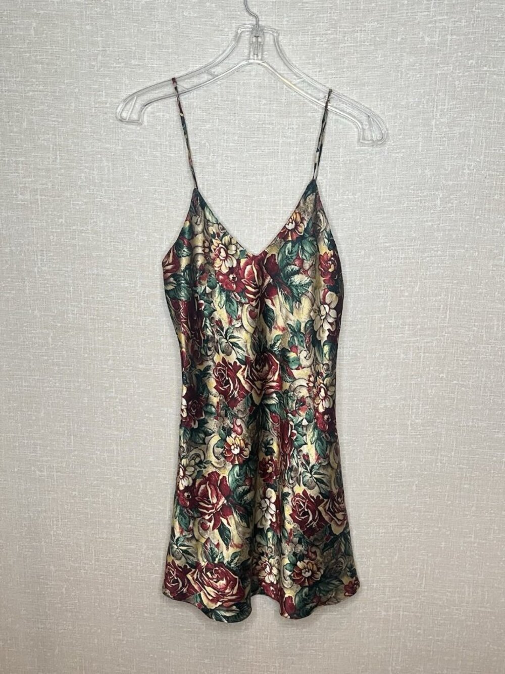 Vintage Cottagecore Floral Satin Slip Dress Sz S Rose Print Grunge Fairycore